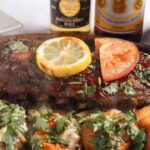 grilled breaded shrimp grilled ribs bbq sauce tomato lemon parsley